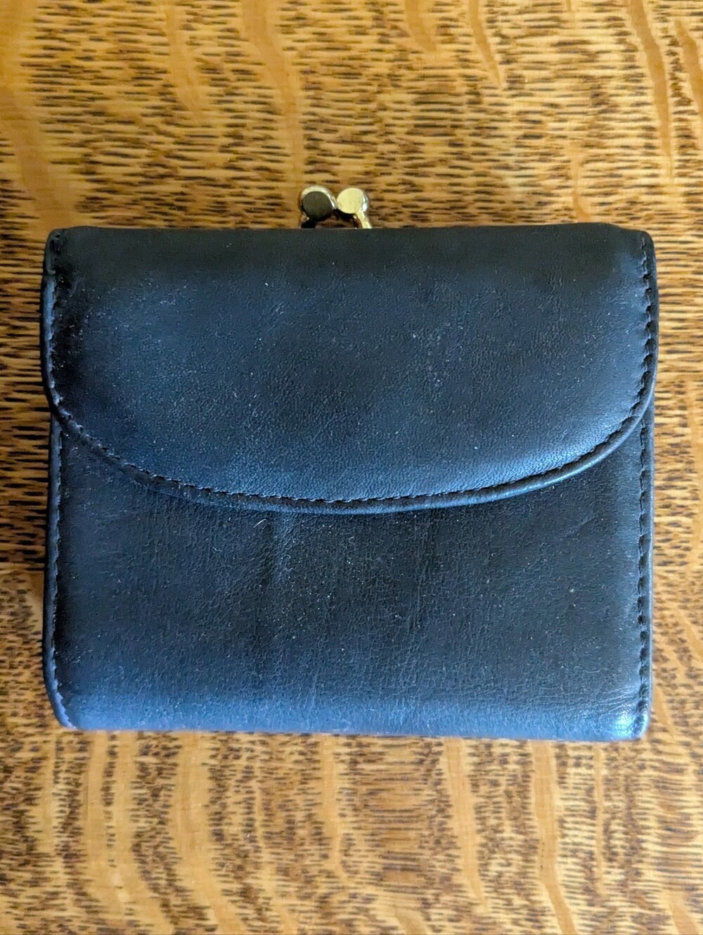 Leather Wallet Trifold Navy Blue Unbranded Gold Tone Accents